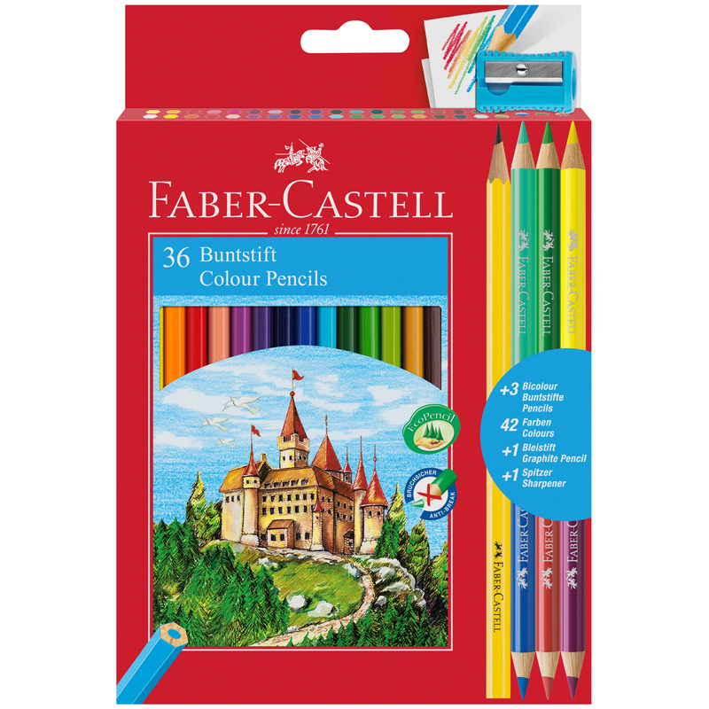Карандаши цветные Faber-Castell "Замок", 36цв.+6цв.+точилка, картон, европодвес
