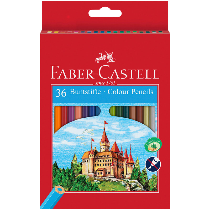 Цветные карандаши Faber Castell ECO ЗАМОК  с точилкой, набор цветов, в картонной коробке, 36 шт.