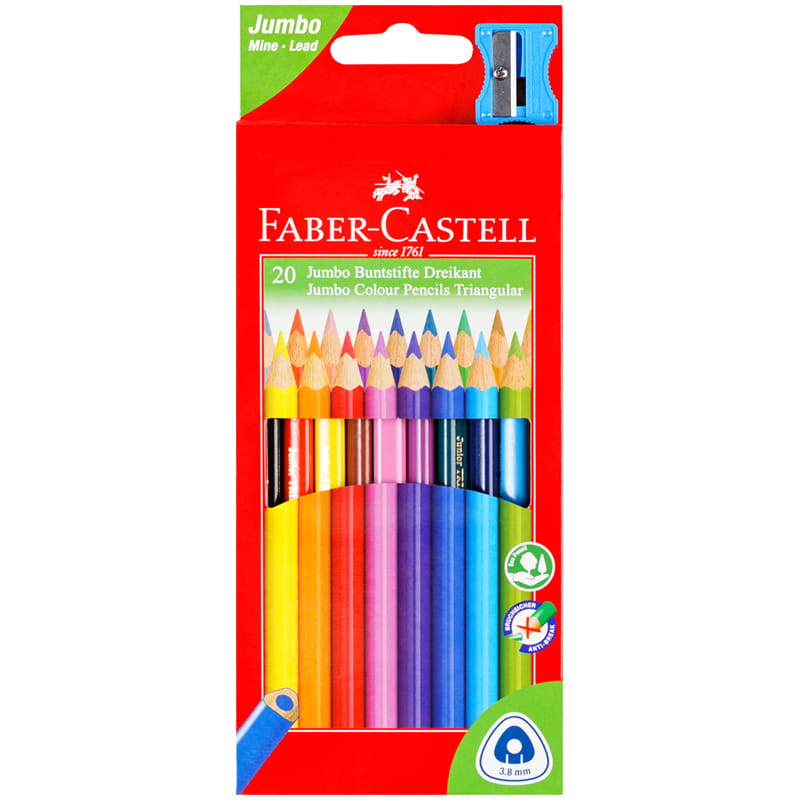 Цветные карандаши Faber Castell JUNIOR GRIP с точилкой, набор цветов, в картонной коробке, 20 шт.