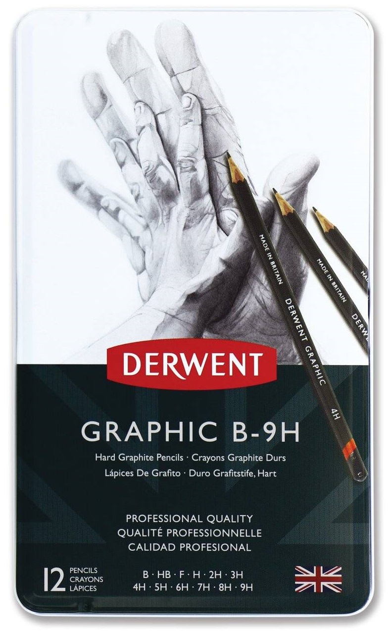 Набор графитных карандашей Graphic Hard 12 шт в металлической коробке
