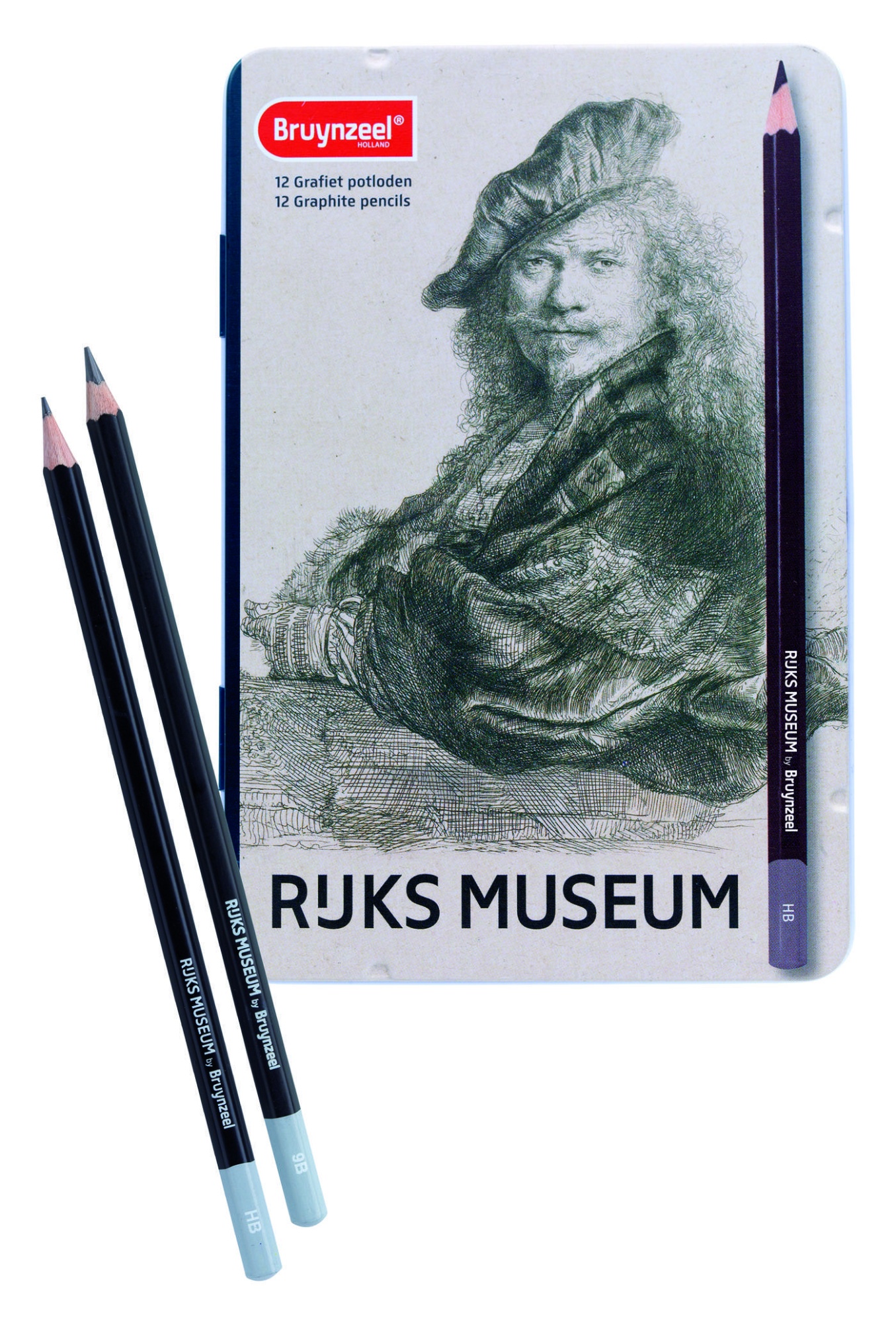 Набор чернографитовых карандашей Rijksmuseum 'Автопортрет' Рембрандт 12 цветов в металлической упаковке